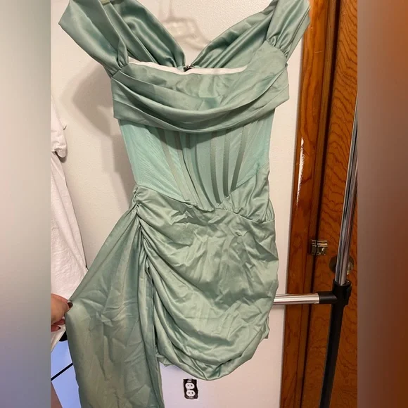 corset dress sage green Lady Corset Dress ~ Moss Green Luxe Satin XL main image 1